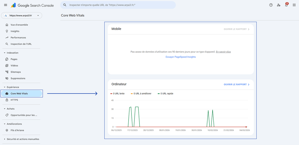 Core Web Vitals dans Google Search Console