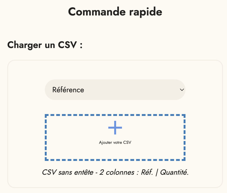Commande rapide par import CSV B2B PretaShop